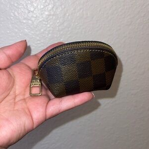 Designer-Inspired Brown Check Mini Coin Pouch